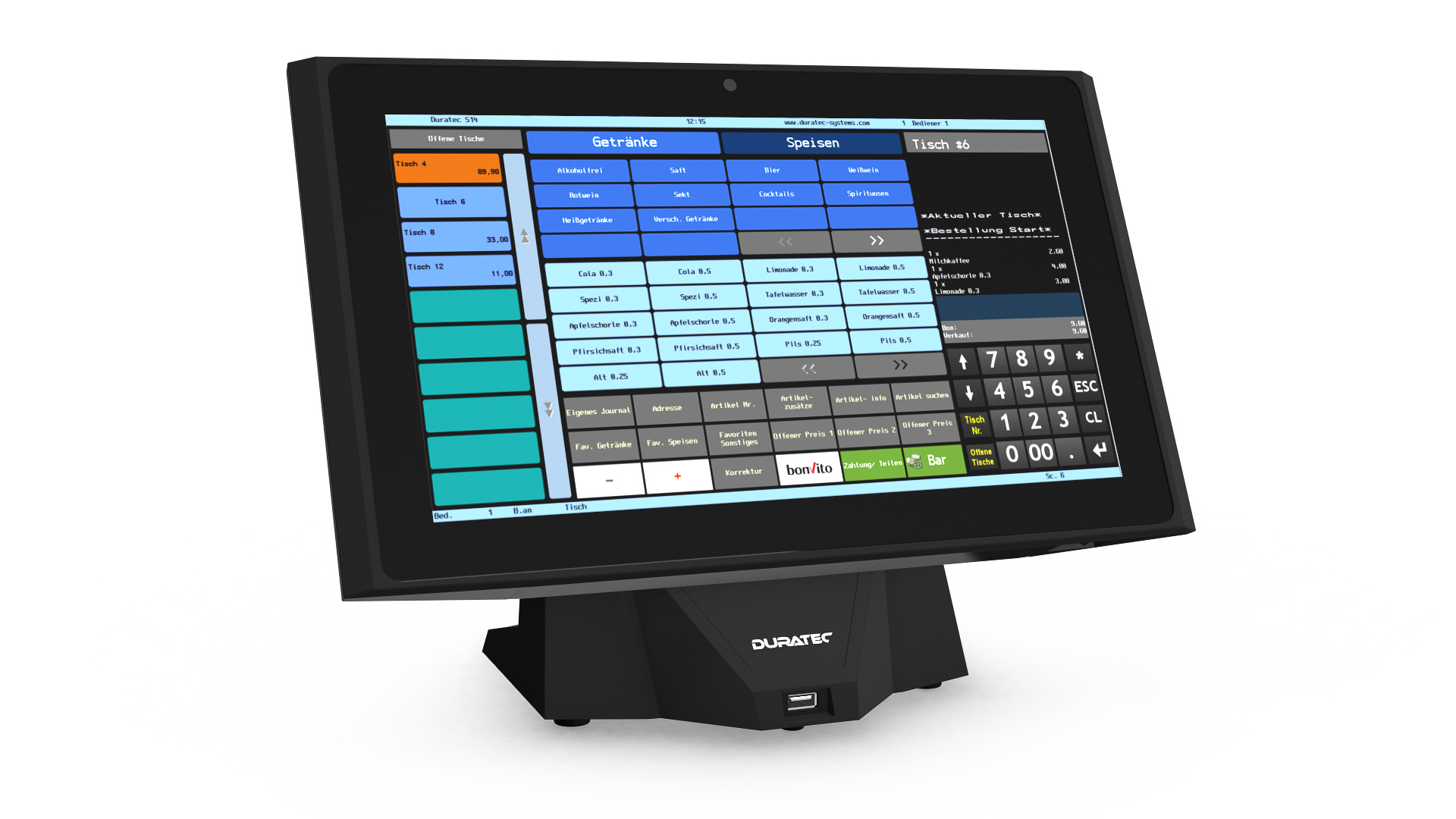 Mit Duratec POS S14 einfach registrieren - Getränke und Speisen / Menüs