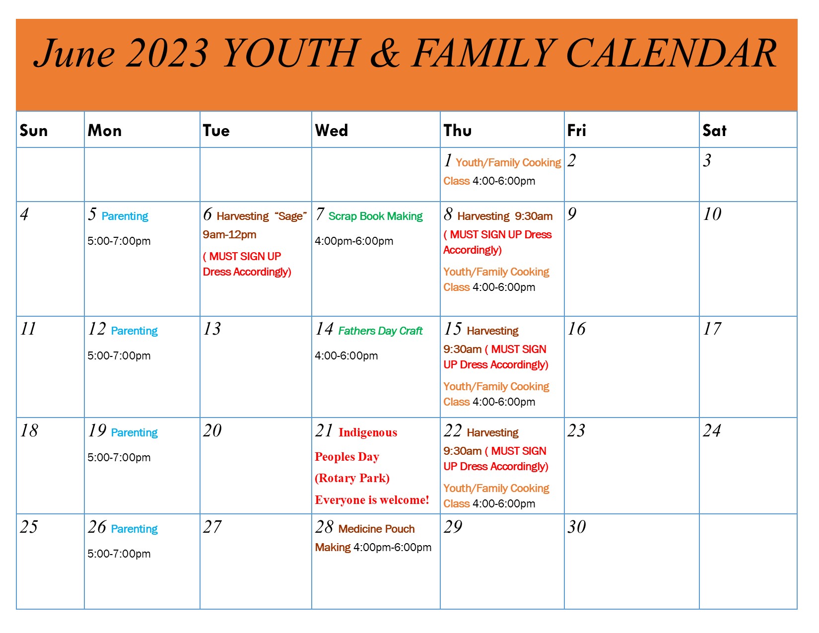 June Youth and Family Calendar 