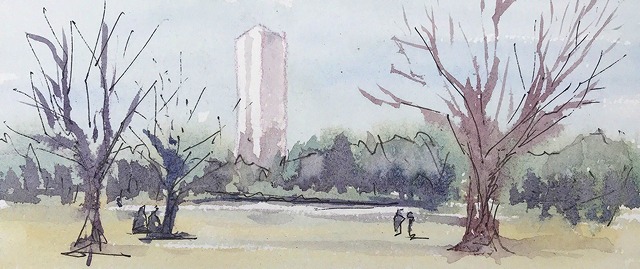 1.５ 大阪堺 大仙公園 ① ヴィファール ハガキサイズ 水彩＆ボールペン