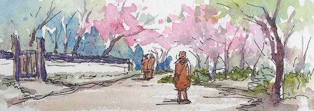 4.14 大阪 天王寺にて ① ヴィファール ハガキサイズ 水彩