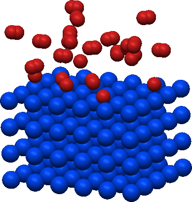 H2 Moleküle (rot) werden im Metallhydriden gespeichert und bei Wärmezufuhr ausgetrieben