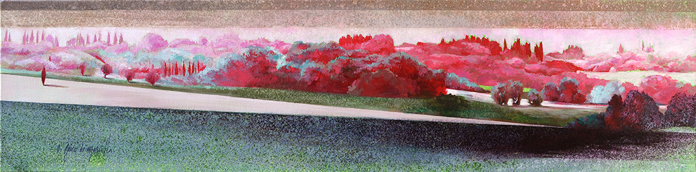 Arbres sur horizon 1 - 20x80 cm - Acrylique sur toile