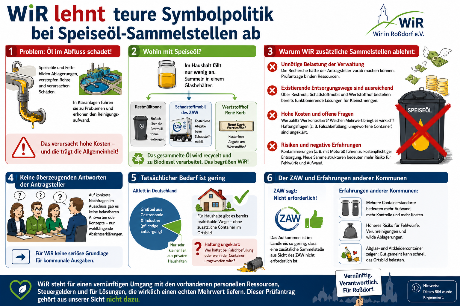 WiR lehnt teure Symbolpolitik bei Speiseöl-Sammelstellen ab