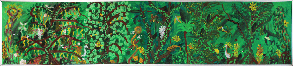 Nr.:232 Leben im Urwald / Acryl auf Hartpappe / 115x32