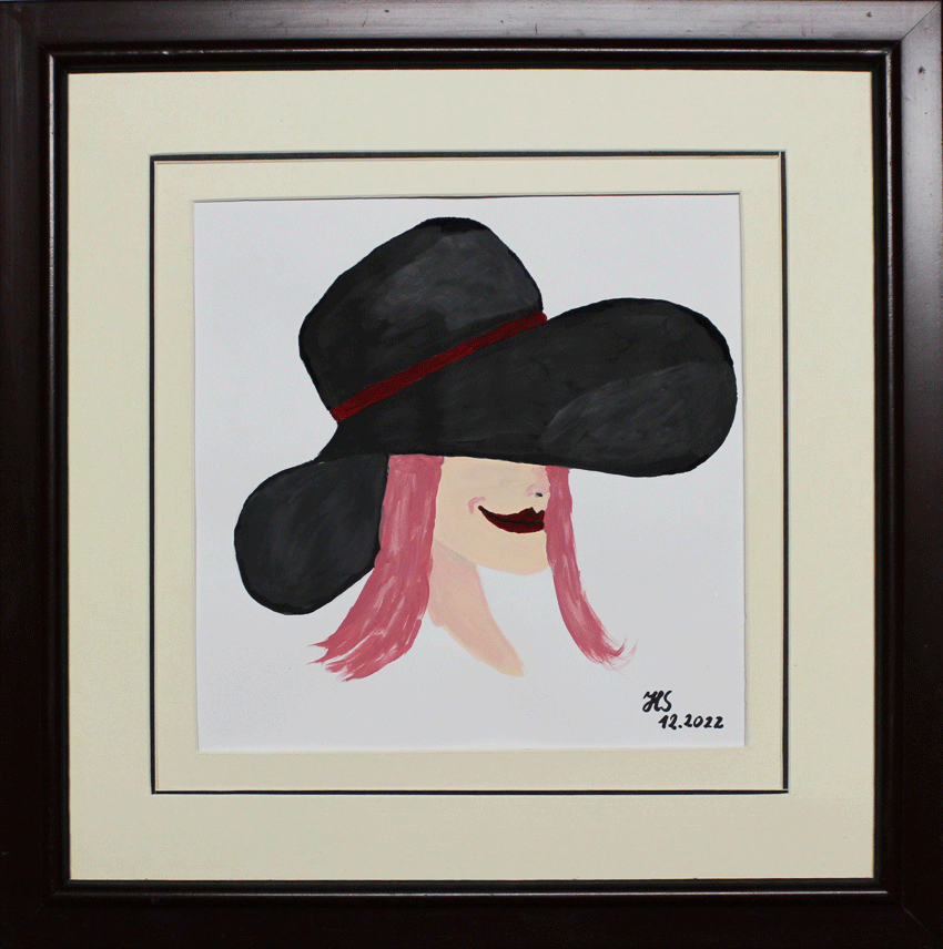 Nr.:225 Frau mit Hut / Acryl auf Papier / 33x33 /