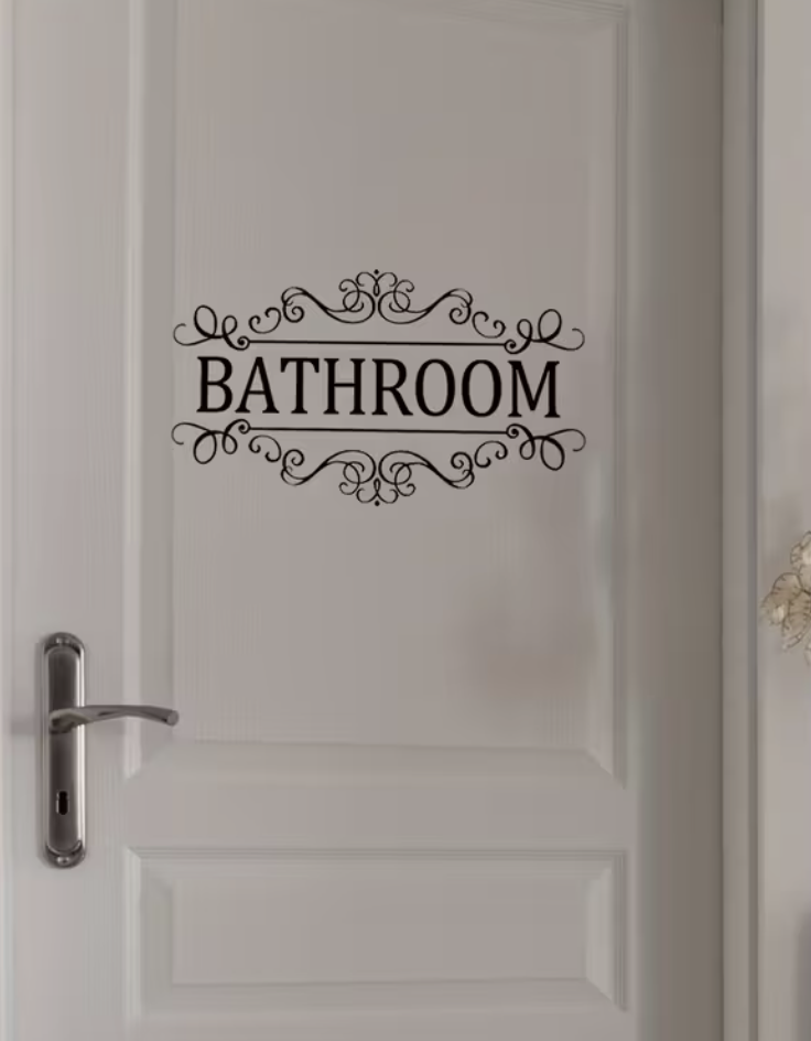 Bathroom Wandtattoo nostalgisch, selbstklebender Wandsticker für Badezimmer, Vinyl-Tür-Aufkleber edle Bad-Deko, stilvolle Wandgestaltung