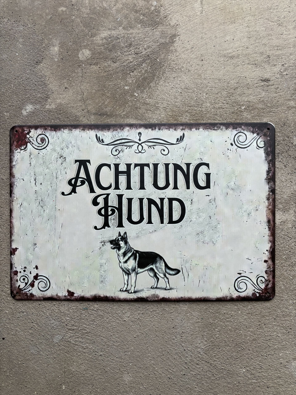 Achtung Hund Schild Schweiz – Blechschild Warnhinweis im Vintage Design | Metall Türschild für Haus, Garten & Eingang Deko