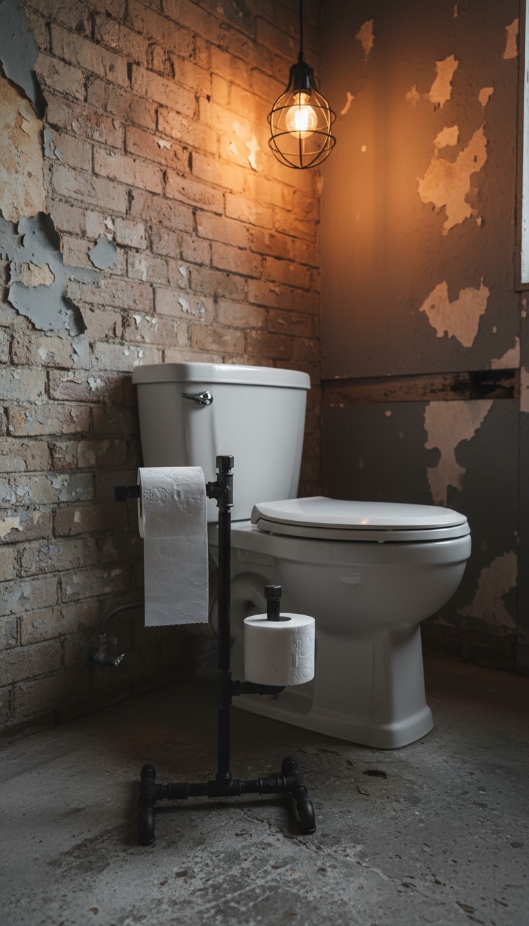 Freistehender WC Papierhalter mit Ablage im Industrial Design – moderner Klopapierhalter für Loft Badezimmer