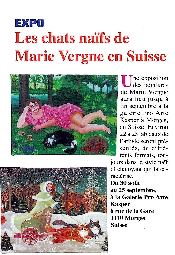 "Les chats naïfs de Marie Vergne en Suisse" - Atout Chat n°222 - Août 2003