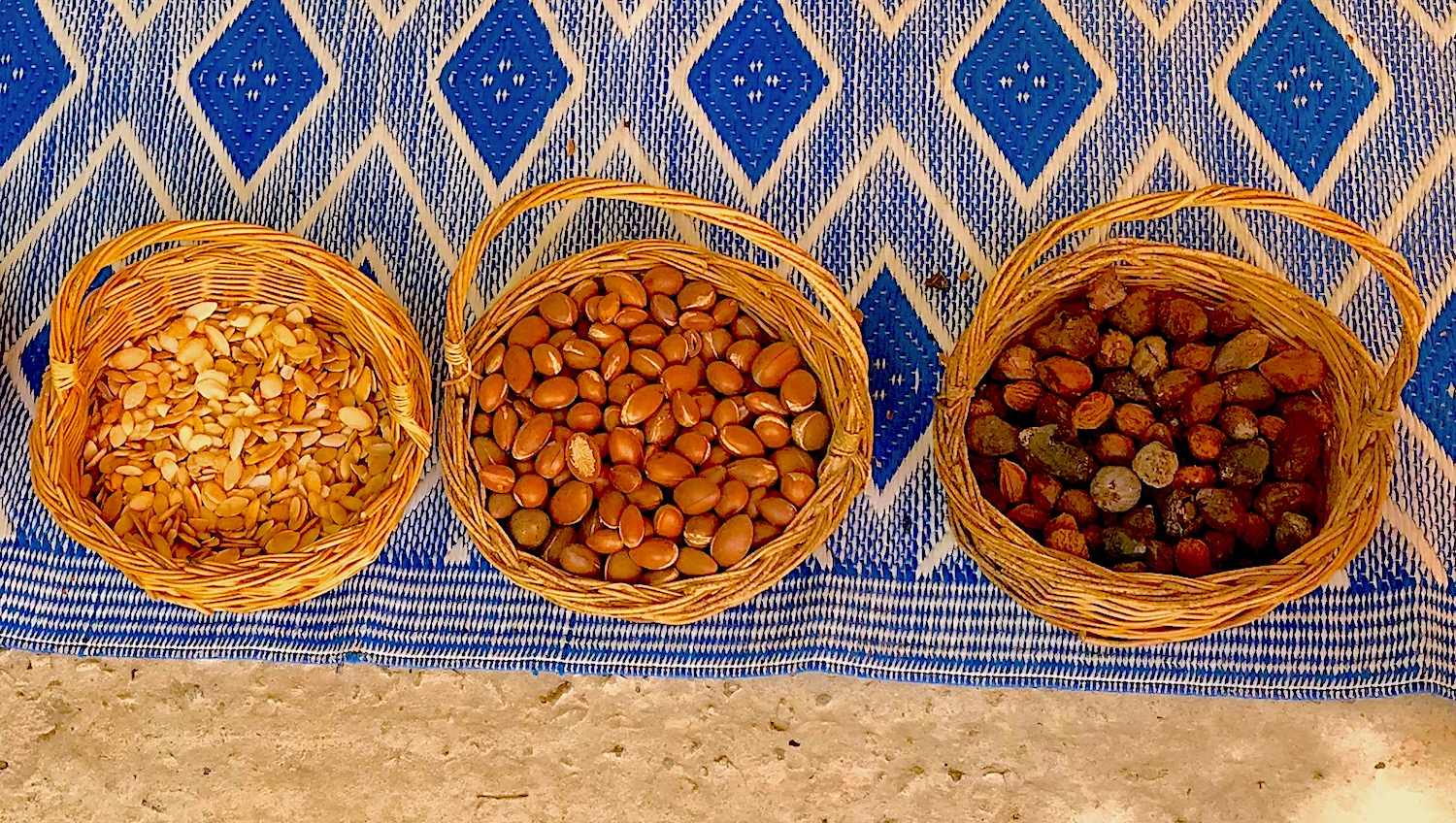 From left to right Argan seeds, pits and nuts