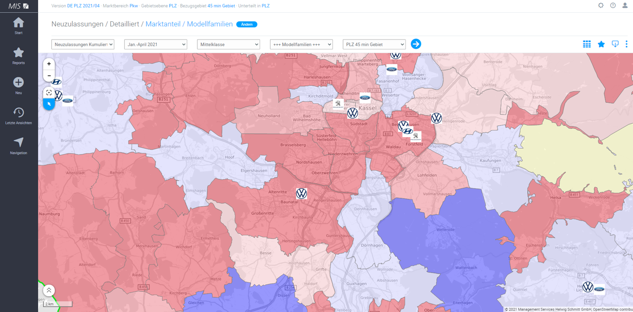 In welchen Gebieten ist ein Modell stärker vertreten als im Landesdurchschnitt?