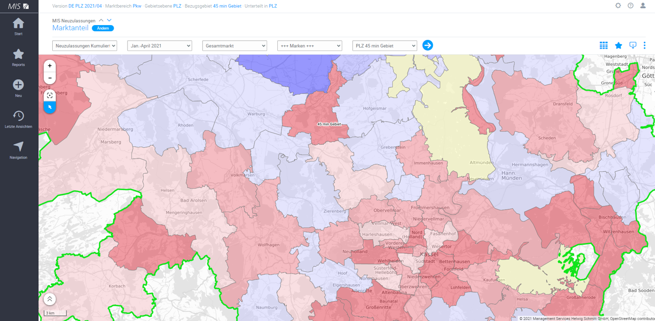 Wie hoch ist der Marktanteil einer Marke innerhalb meines Fahrzeitgebiets?