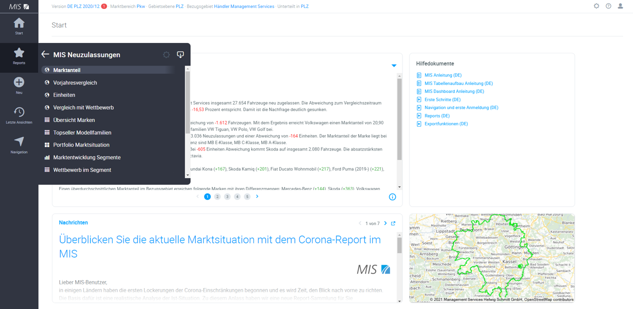 Einfacher Einstieg über die Startseite mit unseren Reports