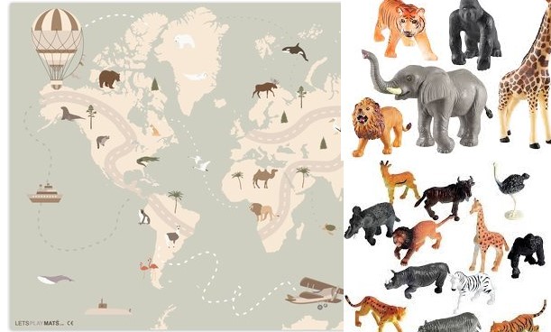EI313 Wereldkaart met grote dieren L.R.