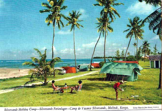Silversand Holiday Camp Malindi. Campeggio pubblico nei primi anni 1970 fino alla 1990 in gran parte utilizzato da turisti domestici dell'entroterra. Costi quotidiani erano Kshs. 2/50 per tenda 50 centesimi a persona.