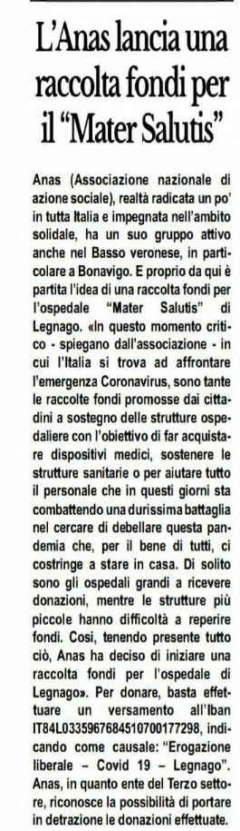 Dal giornale La Cronaca del Basso Veronese del 27.03.2020