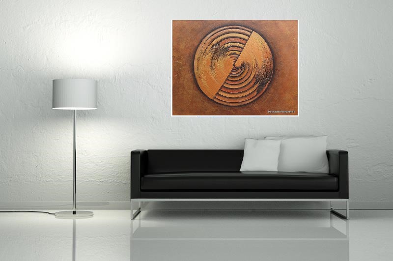 Astrakte Malerei in Rakeltechnik, Gold und Kupfer Metallic