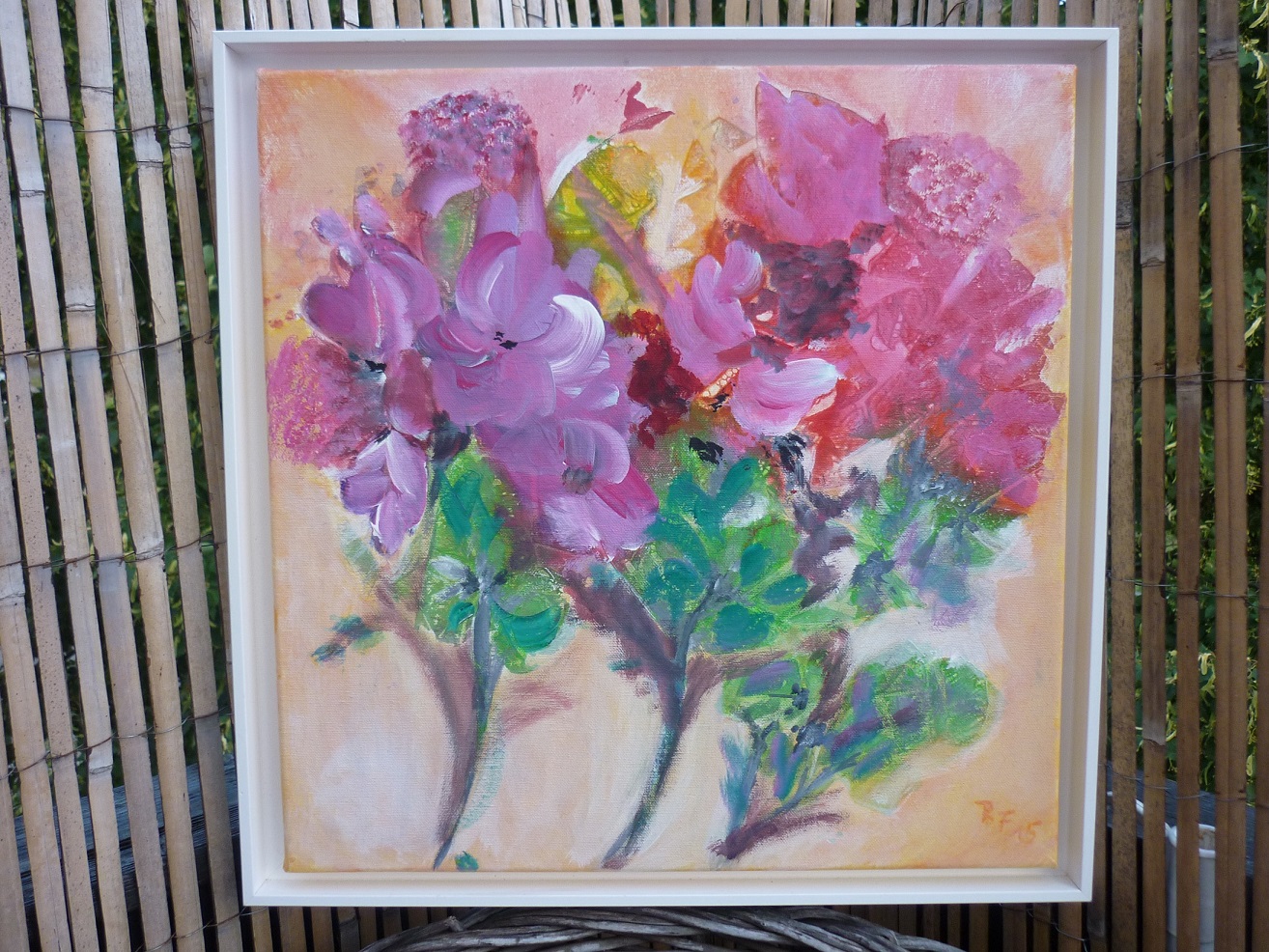 Blumen 40cmx40cm mit Holzrahmen 80,-
