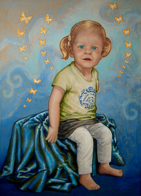 Emma. Acrylverf op paneel 40 bij 61 cm.