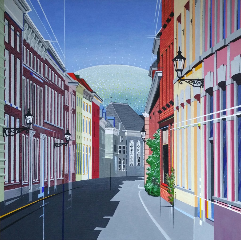 Koestraat - Acryl op doek. 60 bij 60 cm.