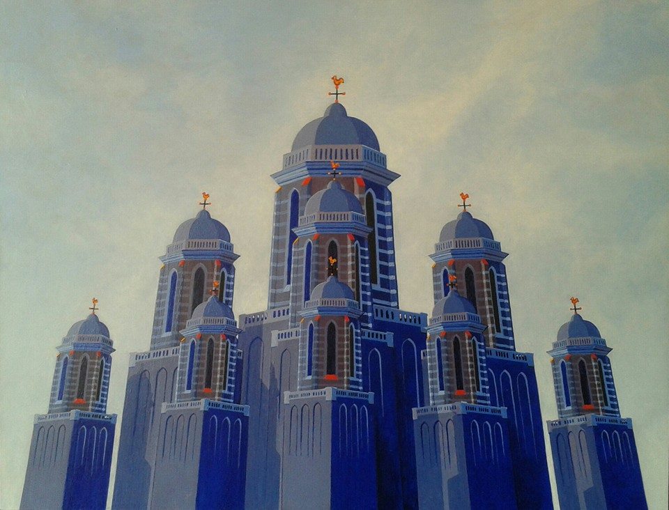 Zwolse Borobudur, Acryl op paneel. 61 bij 47 cm.
