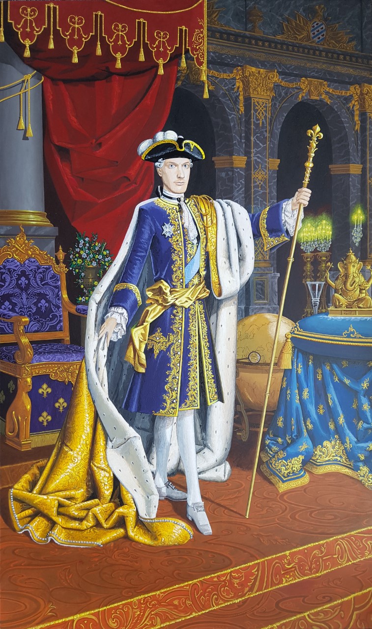 Pendant portret Maikel van Vilsteren als Louis XIV - acrylverf op paneel 102 x 61 cm