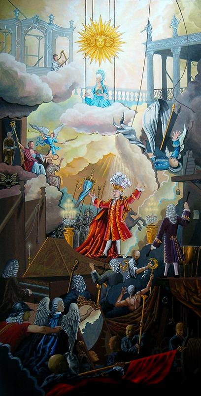 Dramma per musica. Acrylverf op paneel 61 bij 122 cm.
