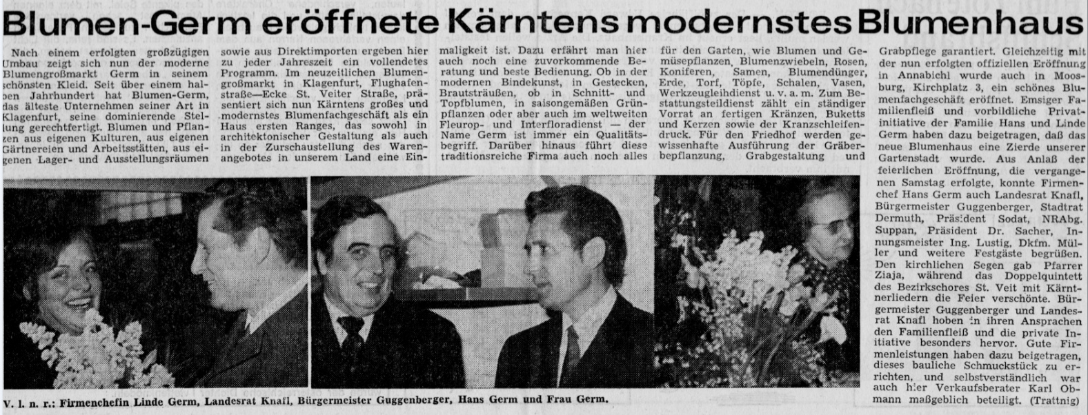 1974 Bericht über Kärntens modernstes Blumenhaus