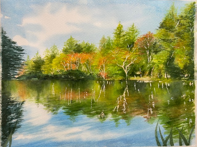 水彩画 水彩画「霧晴れてー飛騨川の清流」真作 公式通販 水彩画「霧