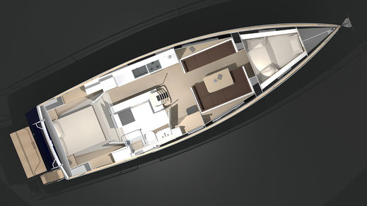 Layout des schnittigen Verdränger-Motorboots