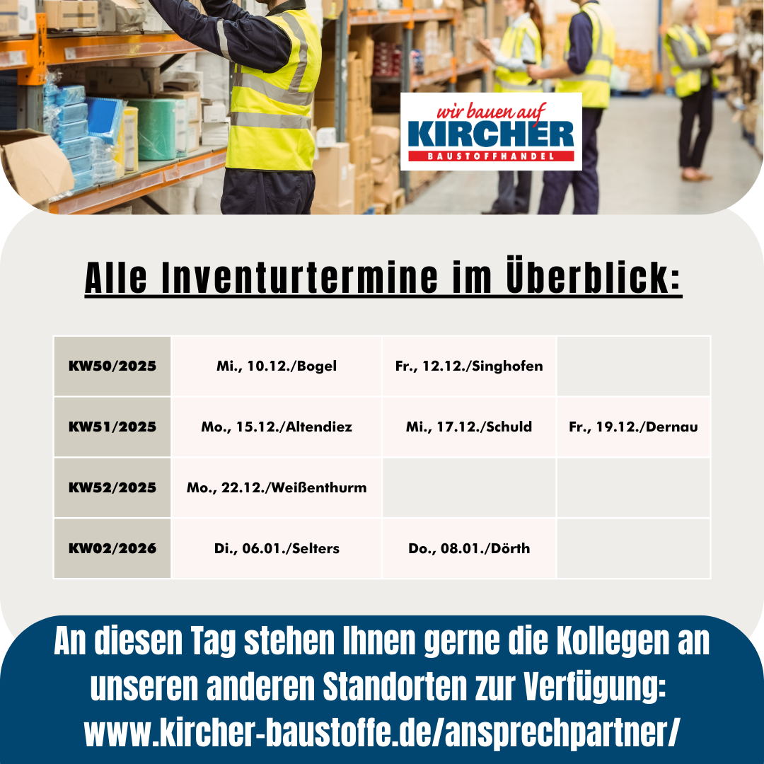 Inventurtermine 2025/2026
