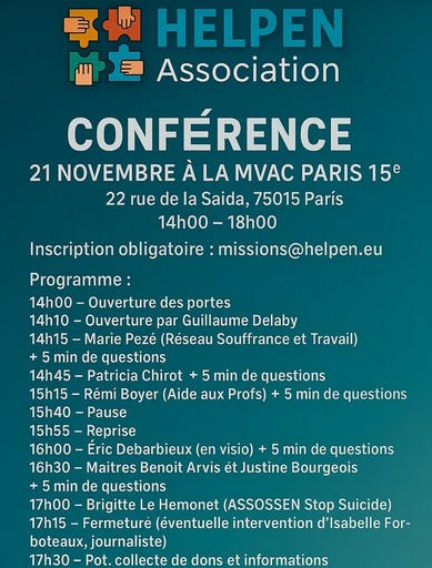 AIDE AUX PROFS a contribué à la 1re conférence de HELPEN relayée en vidéos et porte notre message si tu es harcelé(e): déculpabilise-toi !