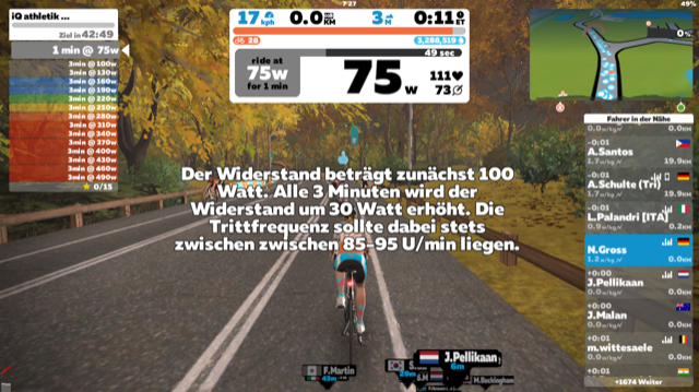 iQ athletik Stufentest für die Homezone-Leistungsdiagnostik auf Zwift