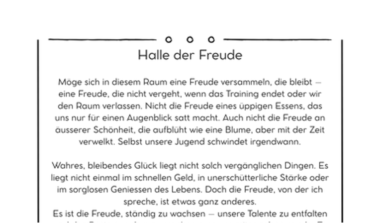 Unser Training in der Halle der Freude