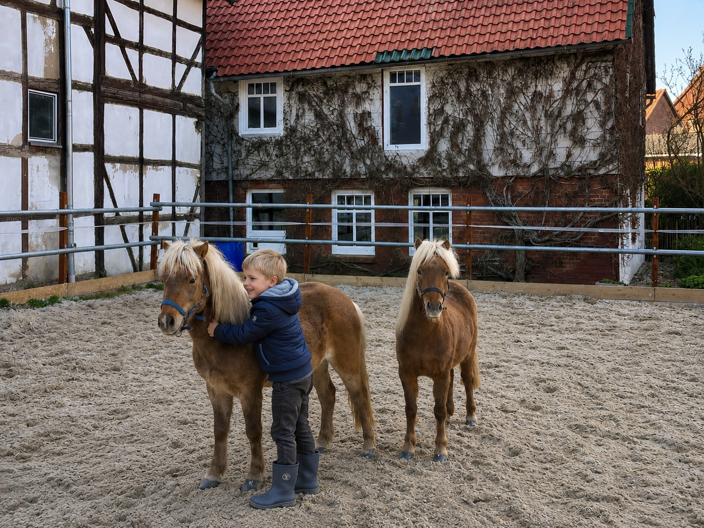Außerdem gibt es auf dem Bauernhof Ponys, Kühe und Hühner.