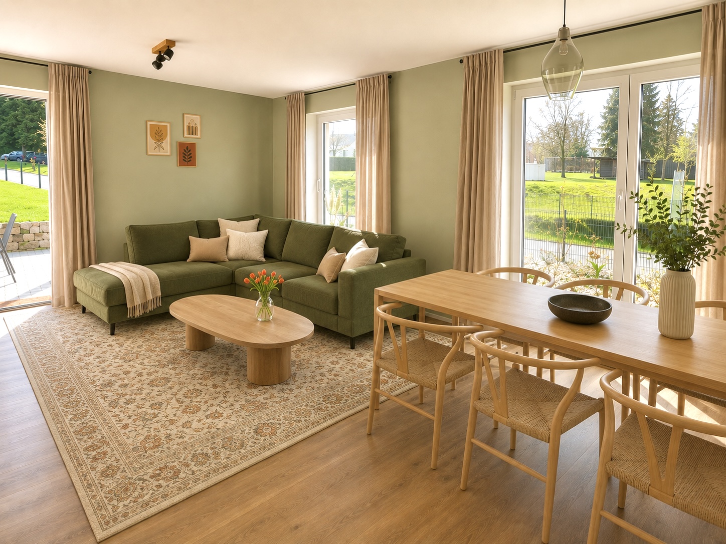 Das große Wohn- und Esszimmer ist das Herzstück der Wohnung.