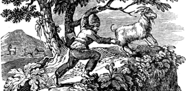 Silkirk vangt een geit. Public domain, via Wikimedia Commons