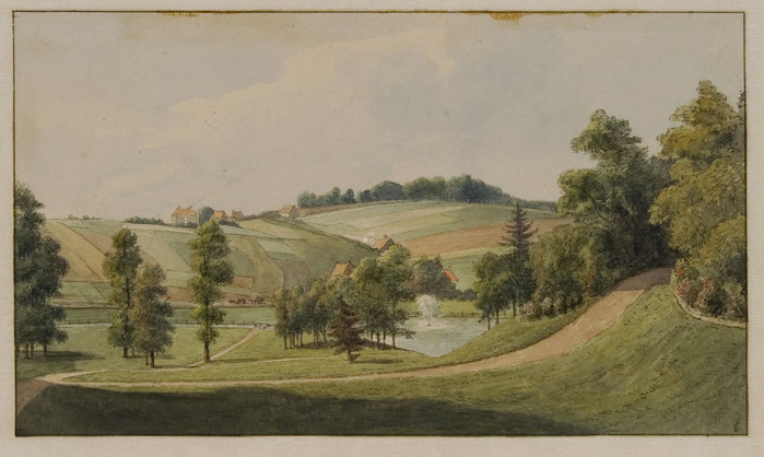 Tekening Sonsbeek vanaf de Witte Villa 1825. Bron Gelders Topografisch historische Atlas Gelderland 3066 - Historische wandeling langs de Sint-Jansbeek (Zypendaal - Sonsbeek) Chayah Godschalk Visser