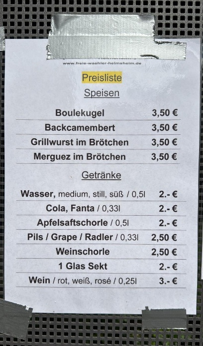 unsere kleine Speisekarte