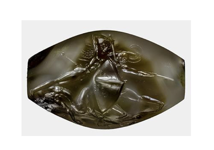 3,500 year old sealstone with bas-relief image of a warrior