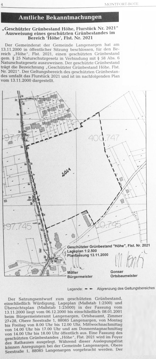 Bekanntmachung im Montfortbote Nr. 47 im Jahr 2000