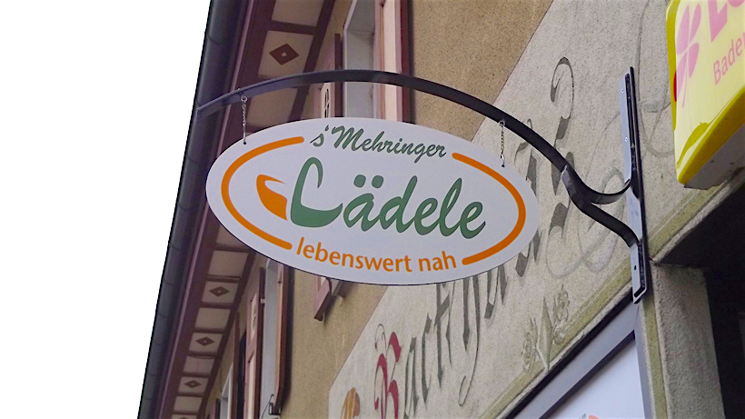 Aussenschild mit Logo des Mehringer Lädele