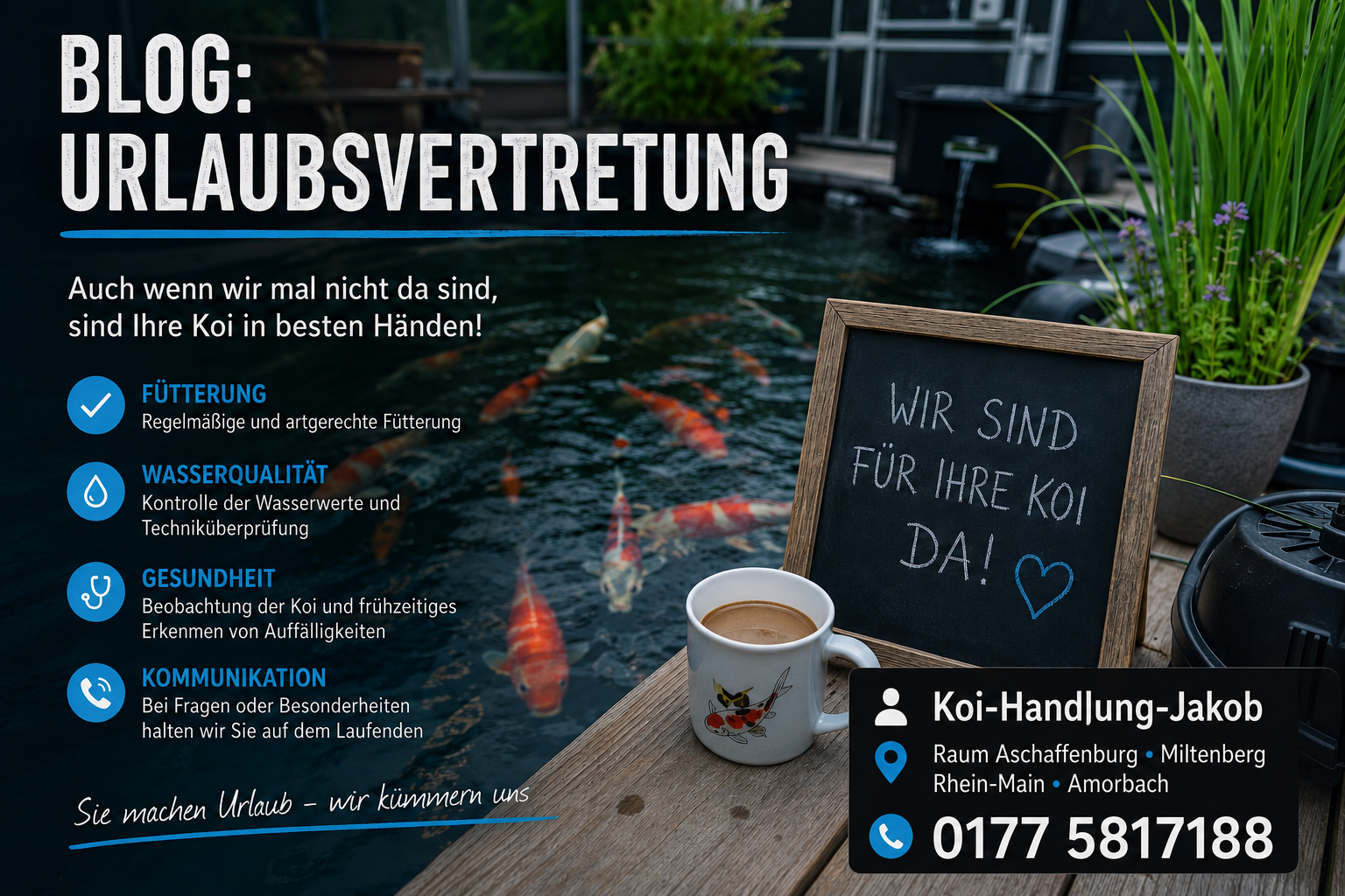 Urlaubsvertretung für Koiteiche im Raum Aschaffenburg, Miltenberg und Rhein-Main
