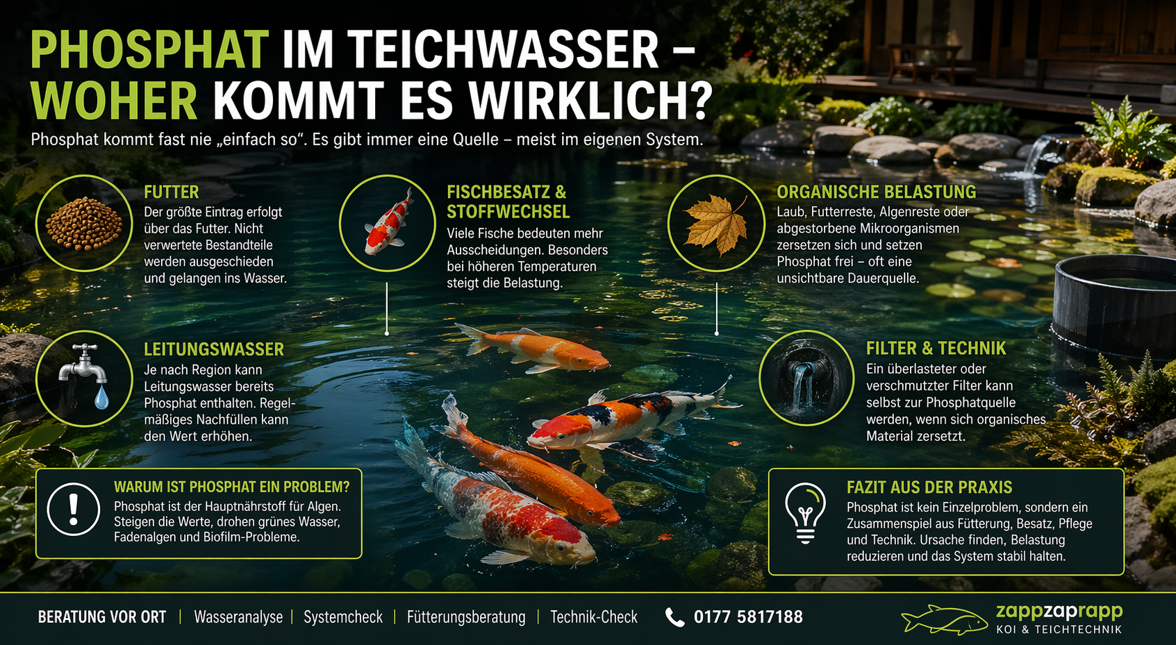 Phosphat im Koiteich – Ursachen erkennen und Algenprobleme vermeiden
