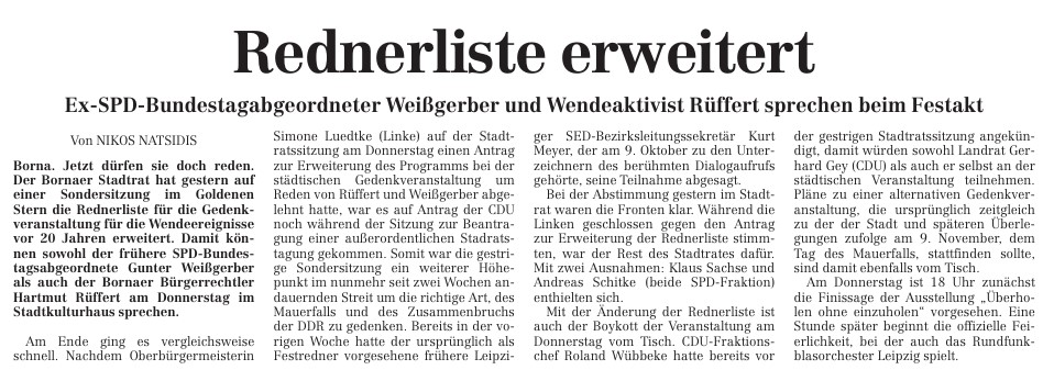 20 Jahre Friedliche Revolution und Deutsche Einheit