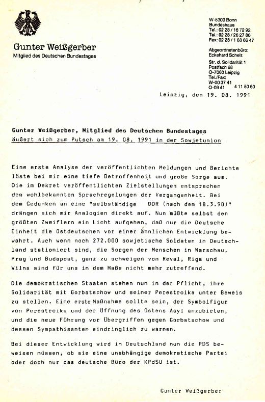 Putsch in Moskau - eine Pressemitteilung