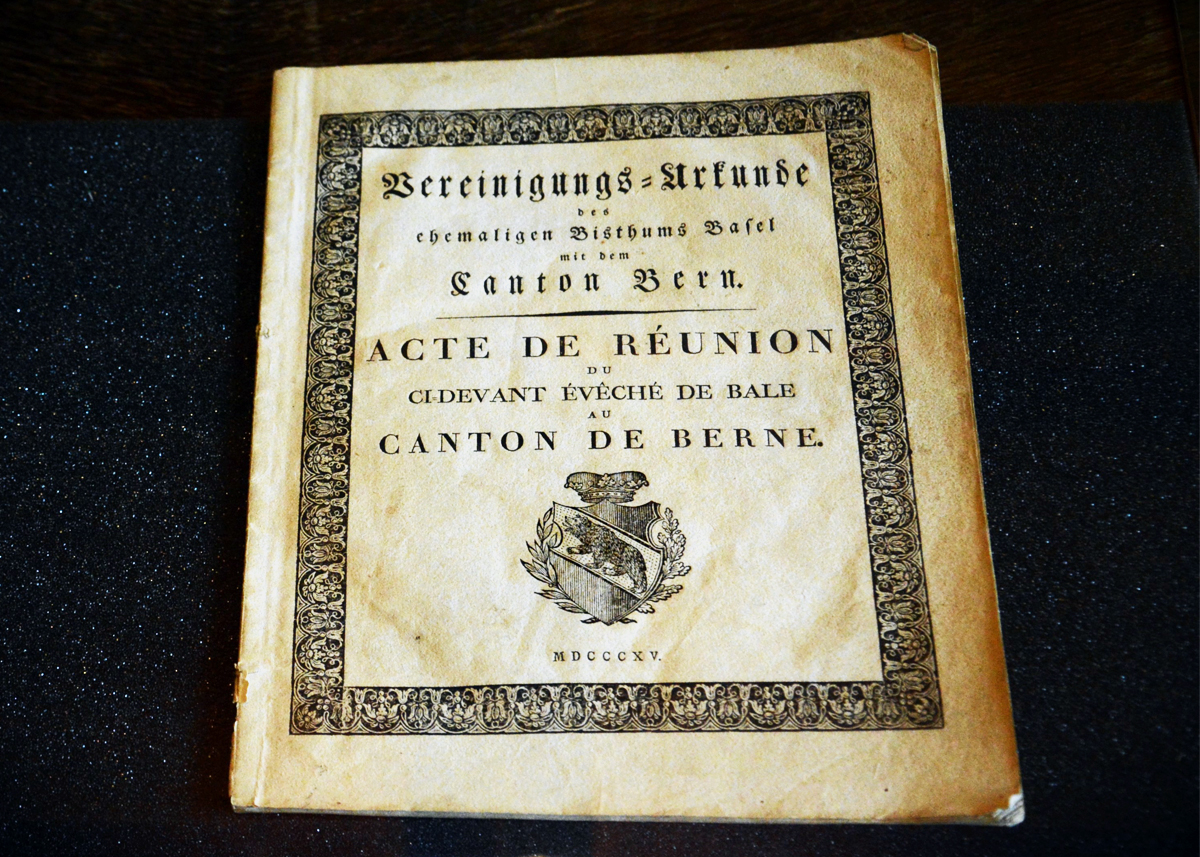 Acte de réunion de l’ancien évêché e Bale au canton de Berne, 1815.