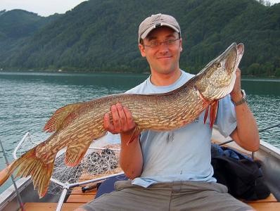Gastangler Bernhard fängt Meterhecht am Attersee