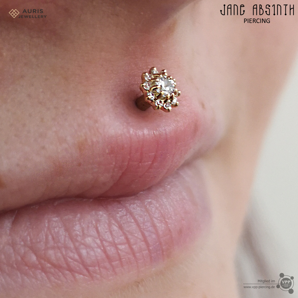 Philtrum Piercing mit Astra Aufsatz 14K Gelbgold