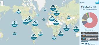 The image shows a world map with markers indicating dive locations and cleanup efforts, alongside a chart displaying debris data statistics.